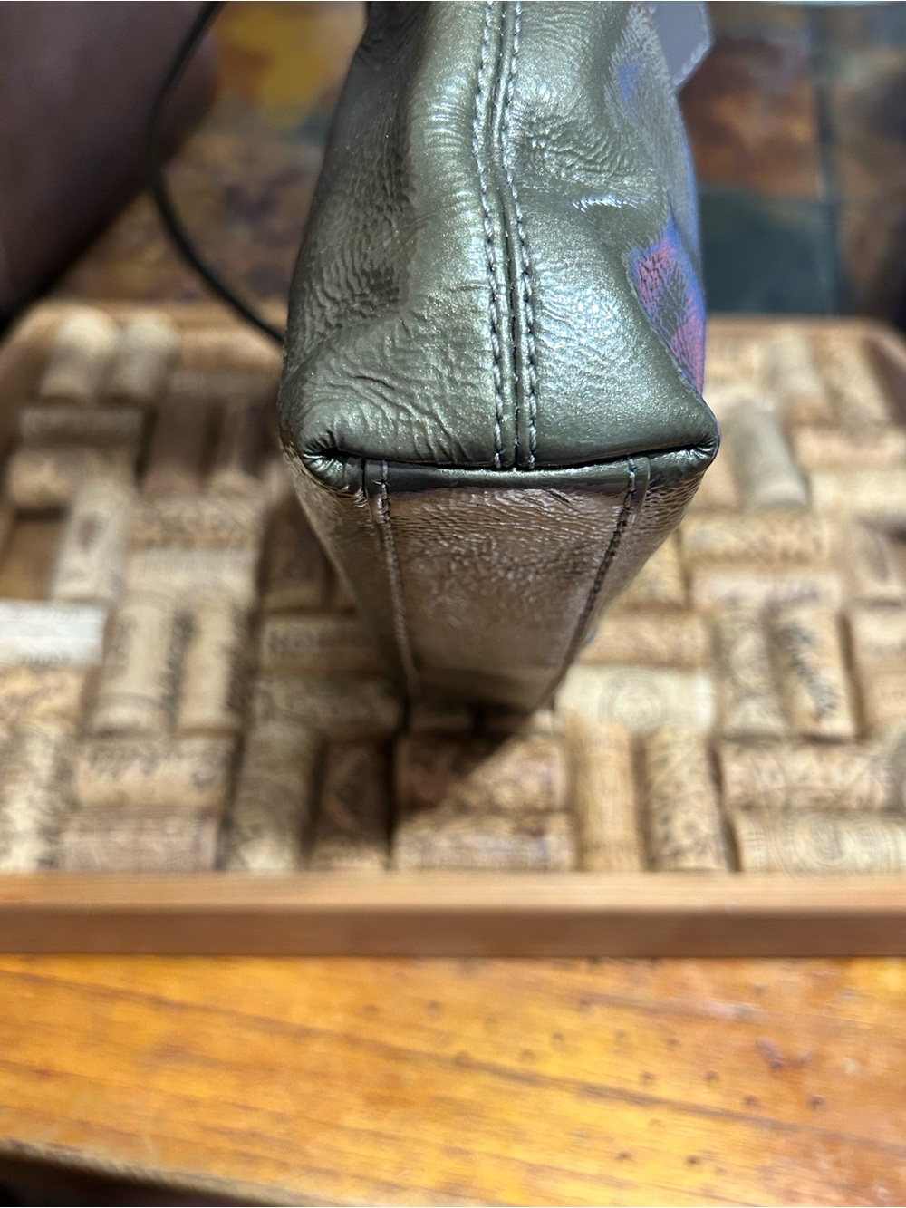 Coach Mini Metallic Olive Green Wristlet - Picture 7 of 16
